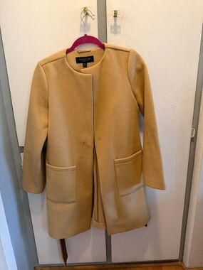 Marc New York Tan Collarless Wool-Blend Open Front Coat